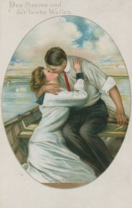 Német férfi és nő csókolózó csónakban, képeslap 1913. szeptember 10-én alkotó: German School