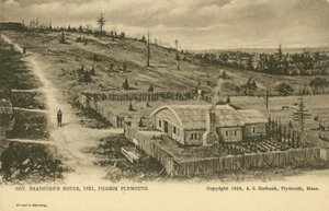 William Bradford kormányzó háza, Plymouth Colony (litho) alkotó: German School