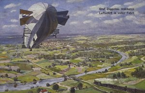 Graf Ferdinand von Zeppelin léghajója repülés közben alkotó: German School