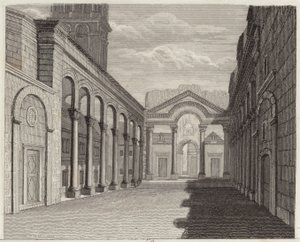 Diocletianus római császár palotájának terme, Spalato (Split, Horvátország). Illusztráció a Bilder-Atlashoz (metszet) alkotó: German School