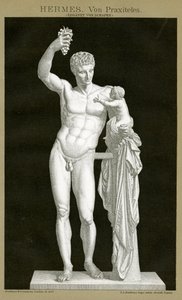 Hermész és a csecsemő Dionüszosz, amelyet Praxitelesnek tulajdonítottak 1895 körül (színes kromolitográfia) alkotó: German School