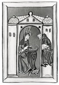 Bingeni Hildegard megkapja a Mennyből a Fényt, 1151 körül (persellye) (f/w fotó) alkotó: German School
