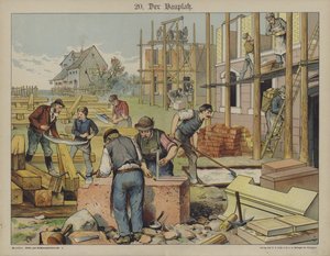 Házépítés (színes litho) alkotó: German School