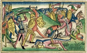 I Kings 15 16 Háború Asa és Baasha között, a Nürnbergi Bibliából (Biblia Sacra Germanaica) (színes fametszet) alkotó: German School