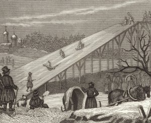 Jégcsúszda Oroszországban. Illusztráció a Bilder-Atlashoz (metszet) alkotó: German School