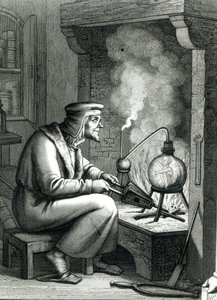 Goethes Faust illusztrációja, amely Mefisztóst ábrázolja, amint egy homunculust készít, 1854 alkotó: German School