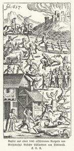 Illusztráció Johann Michael Moscherosch német író, Philander von Sittewald csodálatos és igaz látomásai című szatirikus művének 1645-ös kiadásából (litho) alkotó: German School