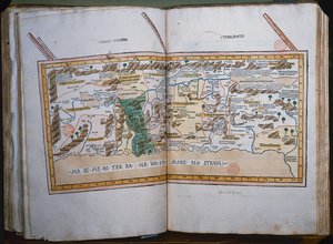 Inc. 425 A Szentföld térképe, a Cosmographicában megadott leírások és koordináták alapján, Ptolemaiosz (Alexandriai Claudius Ptolemaiosz) (Kr. u. 90-168), megjelent a németországi Ulmban, Johann Reger fo