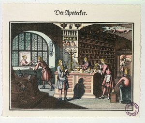 Egy patikus belseje, 1700 körül alkotó: German School