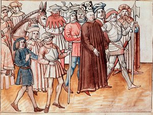 Jan Hust elfogják és máglyára ítélik (Miniature alkotó: German School