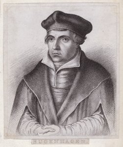 Johannes Bugenhagen (Doktor Pomeranus), német pap és teológus, aki bemutatja a protestáns reformációt Pomerániában és Dániában (metszet) alkotó: German School