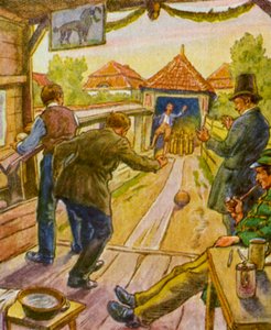 Kegelbahn / Bowlingpálya (színes litográfia) alkotó: German School