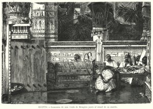 Egy özvegyasszony siralma férje koporsója mellett Memphisben, az ókori Egyiptomban (litho) alkotó: German School