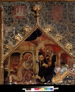 ""Az Angyali üdvözlet" (The Annunciation) Festmény fára a 15. századi német iskola Puskin Múzeumában, Moszkvában alkotó: German School