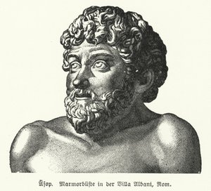 Ezópus (Kr. e. 620-564), ókori görög meseíró (litho) márvány mellszobra alkotó: German School