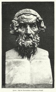 Homérosz, az ókori görög költő márvány mellszobra (litho) alkotó: German School