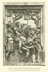 Marcus Aurelius kegyelmet a markomann főnököknek (metszet) alkotó: German School