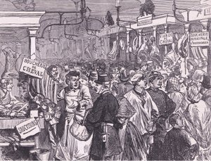 Húspiac Párizsban, Cassells History of the War Franciaország és Németország között, kiadó: Cassell and Company Limited, 1890 körül (litho) alkotó: German School
