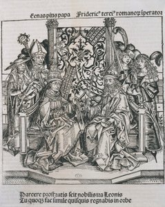 Pius pápa és III. Frigyes német császár találkozója (metszet) alkotó: German School