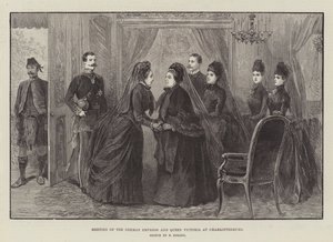 A német császárné és Viktória királynő találkozója Charlottenburgban (metszet) alkotó: German School