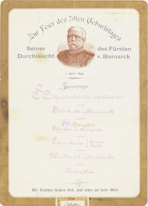 Menü Bismarck herceg 79. születésnapi ünnepségén 1894. április 1-jén alkotó: German School