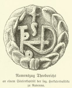 Nagy Theoderik, az osztrogótok királyának monogramja (metszet) alkotó: German School