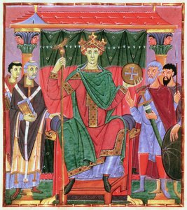 Ms. Cim.4453 f.42r III. Ottó Szent-római császár trónoló (980-1002), 998 körül alkotó: German School