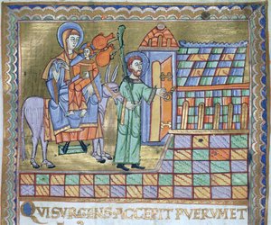Czart asszony. 1207 IV, fol.6r A repülés Egyiptomba, a Plocki Katedrális Evangeliariumából, 1075 körül alkotó: German School