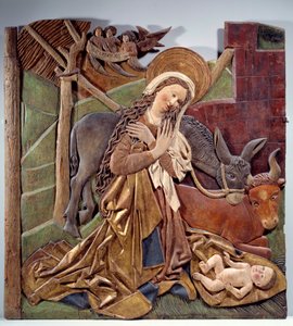 Nativita Dombormű az oltárkép belső oldalán a német iskola polikróm fából. 1510 Dim. 1,12x1,11 m Párizs, Musee du Louvre alkotó: German School