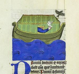 Noé elengedi A galambot és a hollót, De Rerum Natura – Rabanus Maurus, 1425 körül (guache a Vellumon) alkotó: German School
