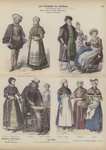 Norvég és dán viseletek, 17. század eleje (színes metszet) alkotó: German School