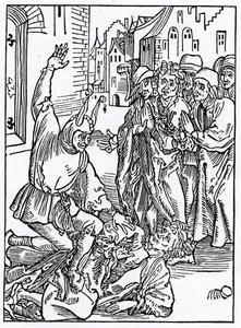 Az amyte és a frendshyp brekynge és hurtynge illusztrációja Alexander Barclay angol fordításából, a Bolondok Hajójából, egy 1874-ben megjelent kiadásból alkotó: German School