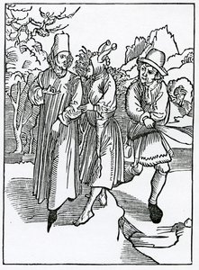 Az ebből következő kedvesség és hazugság hangja, illusztráció Alexander Barclay „A bolondok hajója” angol fordításából, egy 1874-ben megjelent kiadásból alkotó: German School