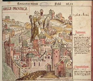 Régi London, a Nürnbergi Krónikából, Hartmann Schedel (1440-1514) 1493 alkotó: German School