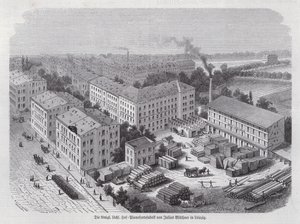 Julius Bluethner zongoragyára, Lipcse, Németország (metszet) alkotó: German School