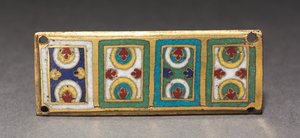 Emléktábla egy ereklyetartó kegyhelyről, 1170 körül (aranyozott réz, champlevé és cloisonné zománc) alkotó: German School