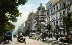 Képeslap az Unter den Linden és a Kranzler-Eck berlini képével, 1910 körül (színes fotó) alkotó: German School