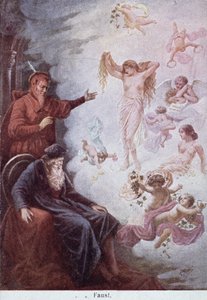 Faust megkísértését ábrázoló képeslap Mefisztótól, 1905 körül alkotó: German School