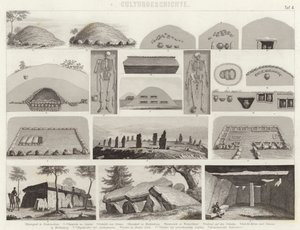 Őskori sírkamrák. Illusztráció a Bilder-Atlashoz (metszet) alkotó: German School