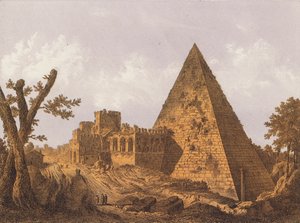 Cestius piramisa, Róma (színes litográfia) alkotó: German School