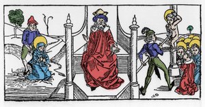 A 2. századi keresztény Szent Szimforosz és hét fia vértanúságának ábrázolása Hadrianus császár uralkodása alatt. A Voragine-i Jacobus (James) (1228-1212) metszete a „Leben der Heiligen - sommerteil” (A szent könyvéből) alkotó: German School