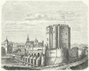 Római híd és Cordoba Nagymecset, Spanyolország (metszet) alkotó: German School