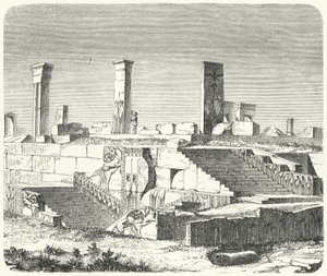 Xerxes palotájának romjai Perszepolisban (metszet) alkotó: German School