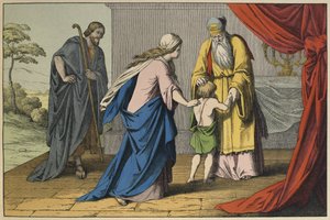Samuel és Eli, illusztráció a LAncien Testamentből, kiadó: Jakob Ferdinand Schreiber, Esslingen (színes metszet) alkotó: German School