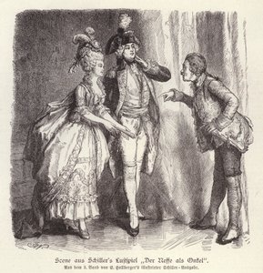 Jelenet Friedrich Schiller Der Neffe als Onkel (Az unokaöccs bácsiként) című vígjátékából (metszet) alkotó: German School