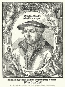 Sebastian Muenster német térképész, kozmográfus, a Cosmographia szerzője, a világot németül leíró legkorábbi mű (metszet) alkotó: German School