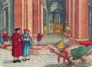 Nyelveken szólás, Pünkösd, Luther Bibliából, 1530 körül (színes fametszet) alkotó: German School