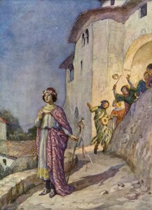 Szent Ferenc és a szegény asszony (színes litográfia) alkotó: German School