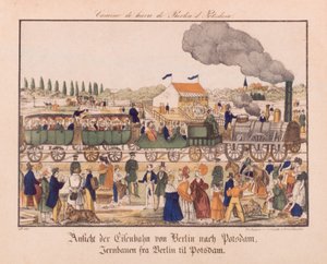 Gőzvasút Berlin és Potsdam között, Neuruppiner Bilderbogen, 1840 körül alkotó: German School