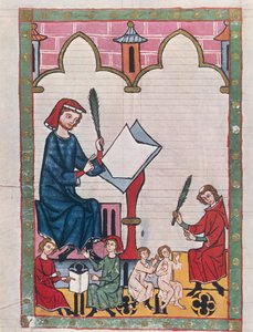Diákok egy kolostorban, a „Manesse Codex”-ből (vellum) alkotó: German School